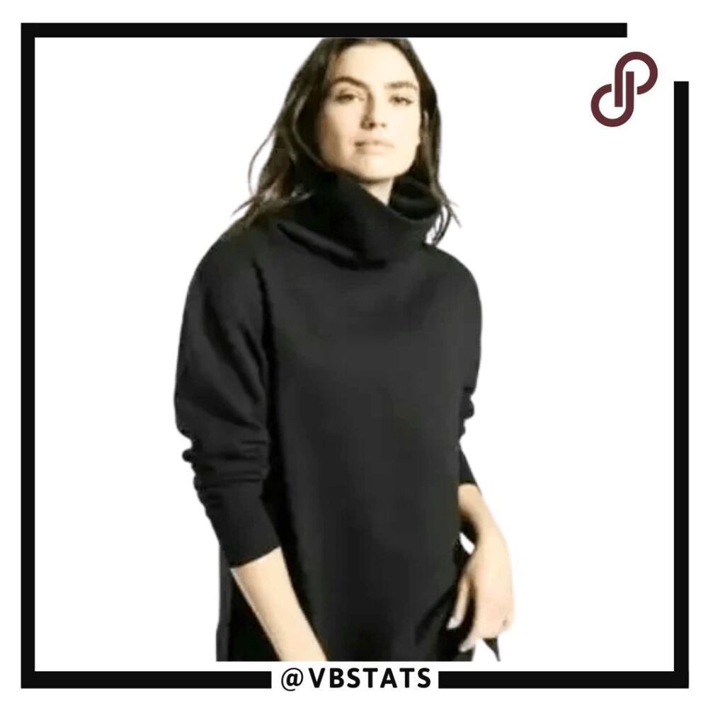 Athleta Women's Funnel Neck Side Slit Oversized Pullover Sweatshirt Black Medium